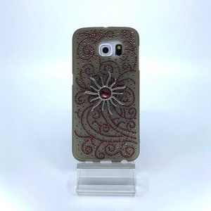 Galaxy S6 Edge rubber silicone case. Unique. Handmade. Pink, silver rhinestones